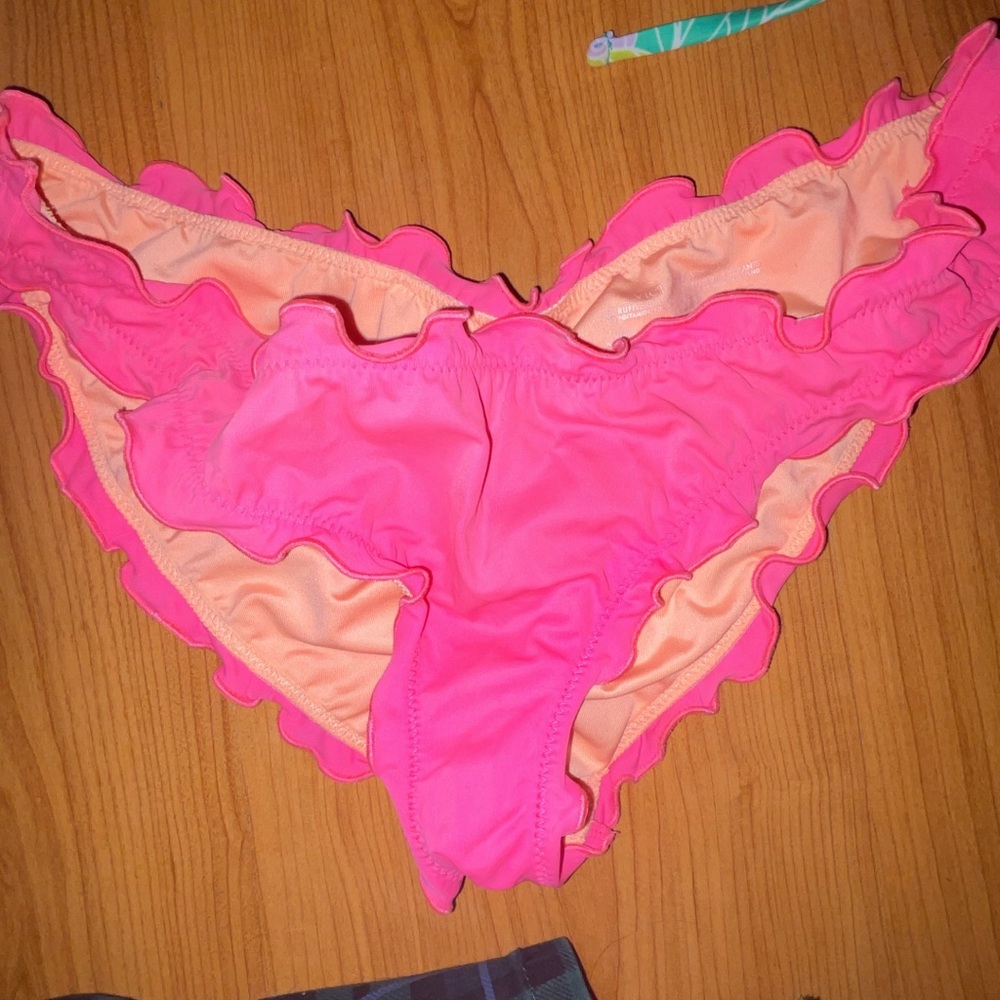 Vibrant Pink and Peach Ruffle Bikini Bottoms